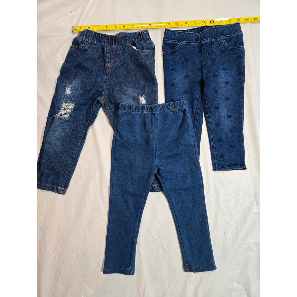 Toddler Girl Denim Leggings Bundle Jumping Beans Heart Distressed 18-24M 3pk